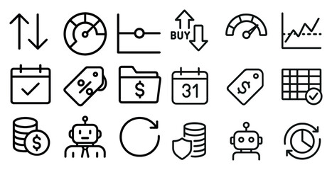 Fototapeta premium Business and finance line icons set – linear, outline, economic and chart symbols