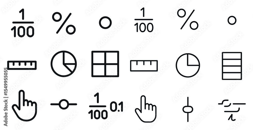 Poster mathematical and statistical line icons set – geometric, numeric, data symbols