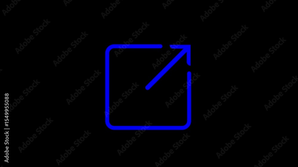 Poster simple blue square with an arrow pointing out of the top right corner on a black background