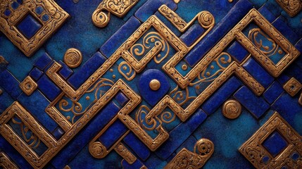 Abstract geometric mosaic of interlocking jewel-like tiles with pronounced bevels and reflective surfaces