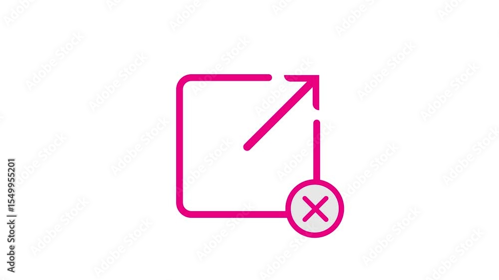 Poster bright pink square outline with an arrow pointing up and right on a white background