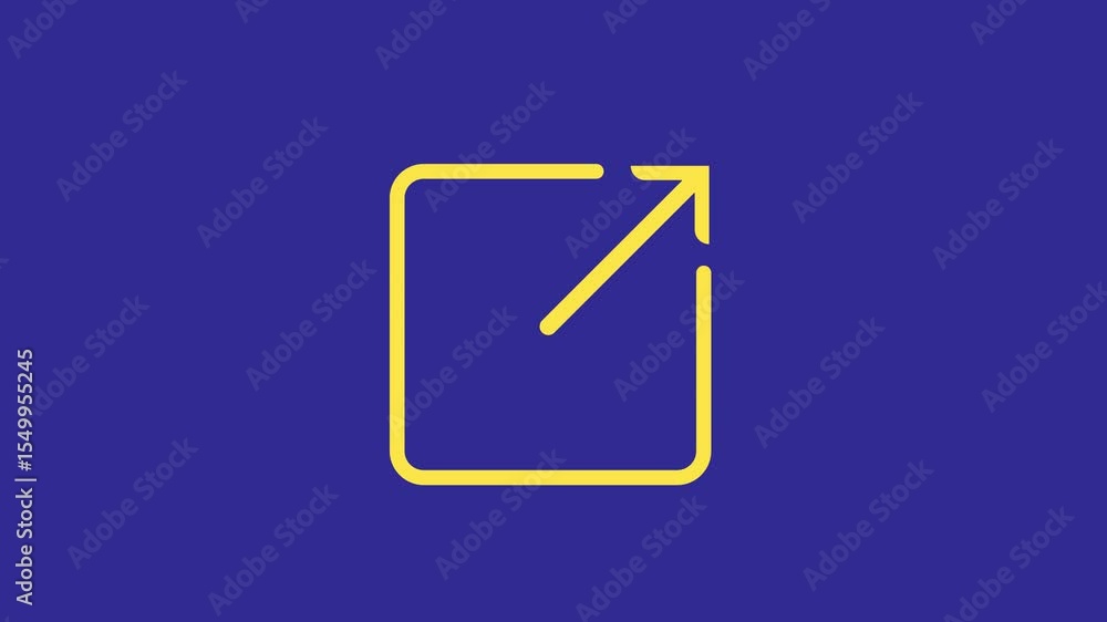 Poster minimalist yellow square with an arrow pointing out from the corner on a deep blue background