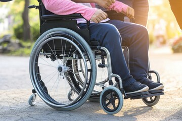Obraz premium People support a person in a wheelchair..
