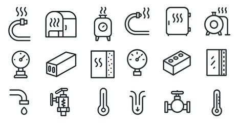 Fototapeta premium Heating and cooling outline icons set – line, hvac, temperature regulation symbols