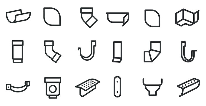 Plumbing elements outline icons set – pipework, fitting, construction craftsmanship