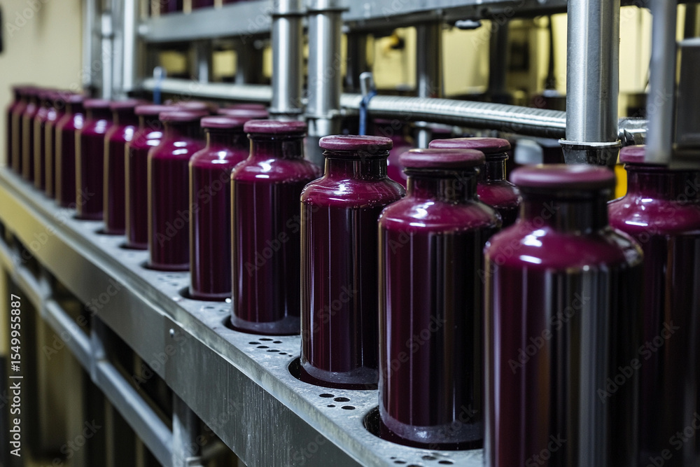 Poster Bottling process at a production facility in action Generative AI