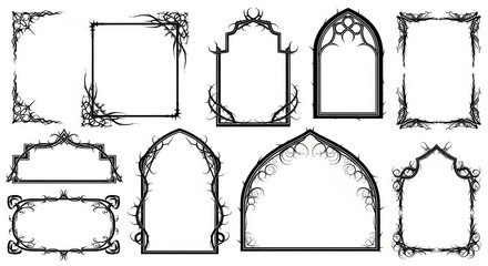 Collection of ornate gothic frames isolated on white background