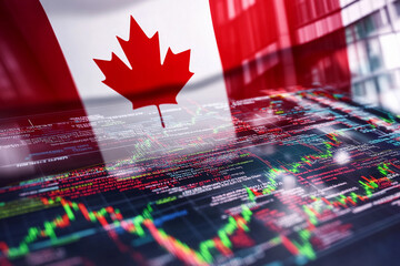 Canadian flag overlay with digital market data visualization Generative AI