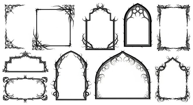 Collection of ornate gothic frames isolated on white background