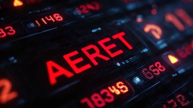 Futuristic stock market ticker shows cryptocurrency AERE trading data online