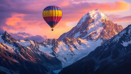 Majestic Mountains and a Hot Air Balloon at Sunrise