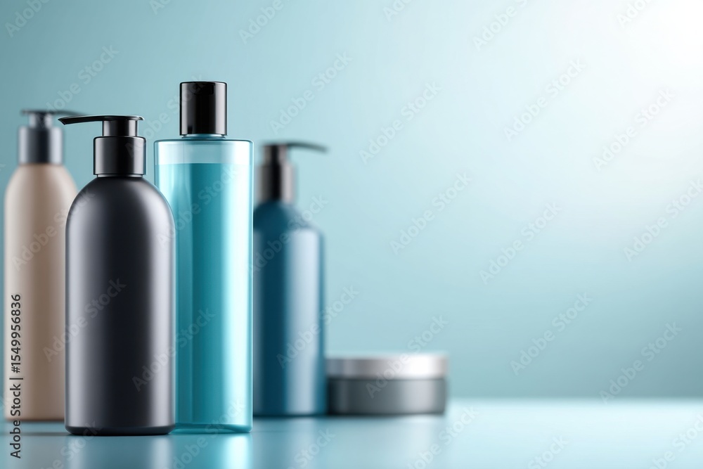 Poster assorted shampoo mockup with vibrant backdrop for branding and design projects