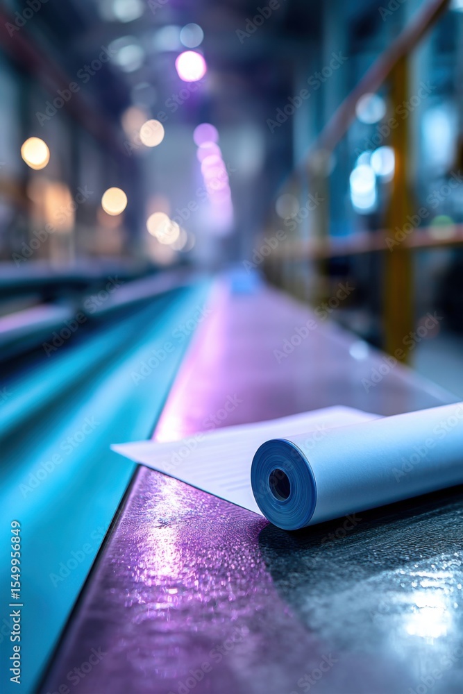 Poster vibrant factory setting showcasing the imaginative sheet production process in action
