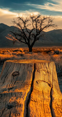 Golden Stump in a Desert Landscape