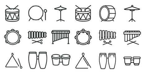 Music instrument outline icons set &ndash; percussion, band, rhythm symbols collection