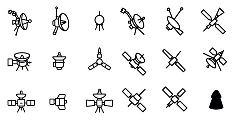 Space technology outline icons set &ndash; filled, satellite, astronaut symbols