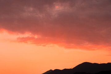 Sunset over the moutain range,Take picture on top