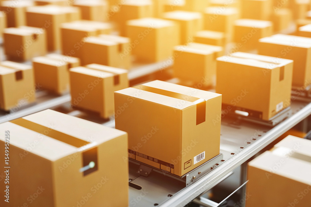 Poster Innovative smart warehouse showcasing automated package sorting Generative AI