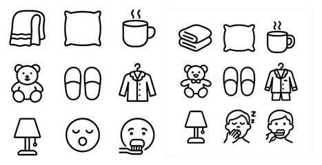 Home and comfort linear icons set – outline, cozy, household essentials