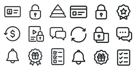Fototapeta premium Security and privacy outline icons set – linear, line, protection and safety symbols