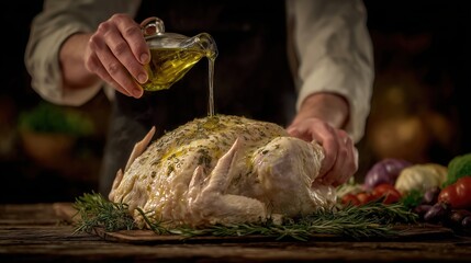 Preparing a Roast Chicken with Herbs