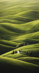 Serene Green Hills with a White Church