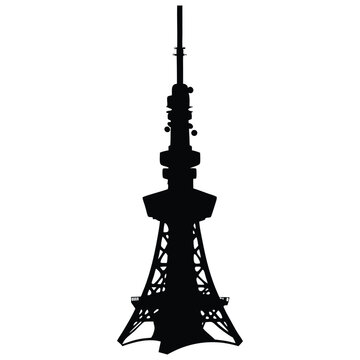 Tokyo Tower Vector Silhouette Illustration Icon Black White Clipart