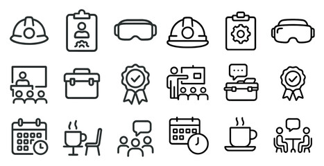 Business and office line icons set – meetings, work, professional symbols