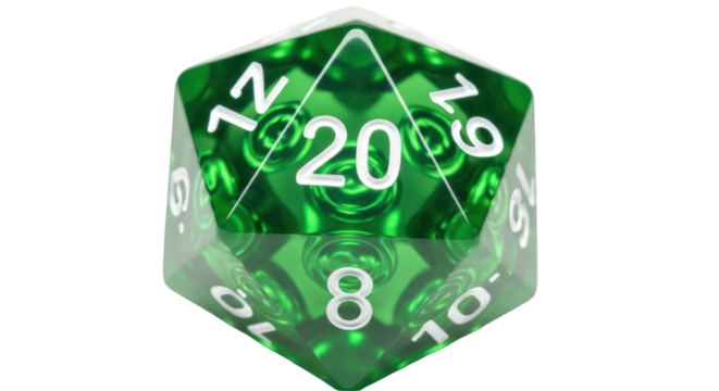 Isolated Green D20 Dice