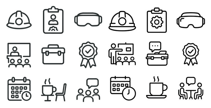 Business and office line icons set – meetings, work, professional symbols