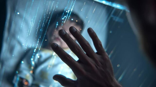 Touching Incubator Glass Pane with Parent Hand