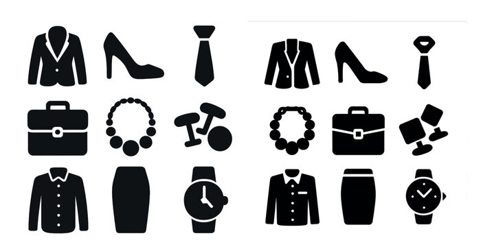 Business and office solid icons set – filled, corporate, professional symbols