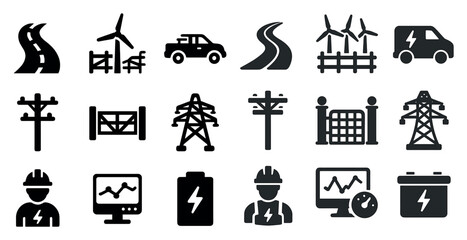 Renewable energy solid icons set &ndash; power, sustainable, eco-friendly symbols