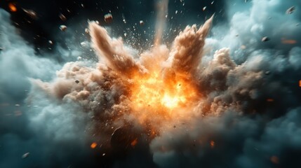 A powerful and chaotic explosion depicting vibrant flames and clouds of smoke, emphasizing strength and destruction in a visually striking and dynamic composition.
