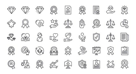 A collection of line icons representing business concepts isolated on white background