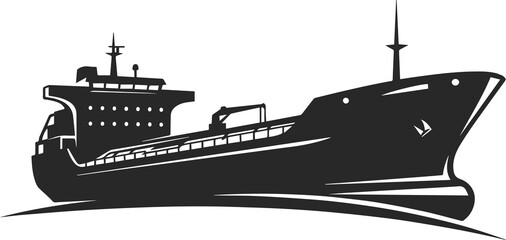 Obraz premium Large oil tanker in the form of a black silhouette, tanker icon with round windows.