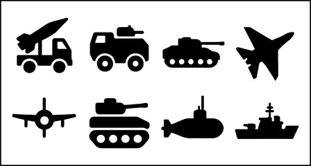 Military Vehicle Silhouette Icons