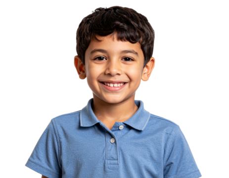 Studio portrait of a cute happy little boy with a beautiful smile isolated on transpa
