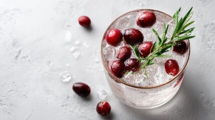 Refreshing cranberry beverage garnished with rosemary.