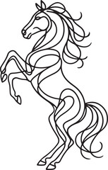 Line art horse elegant powerful pose, Graphic equestrian outline drawing