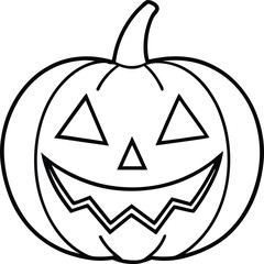 Grinning Halloween Pumpkin Line Art Vector - Jack O'Lantern Outline Illustration