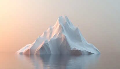 Low-poly, simple geometric mountain with sharp edges, front view, flat background, light colors