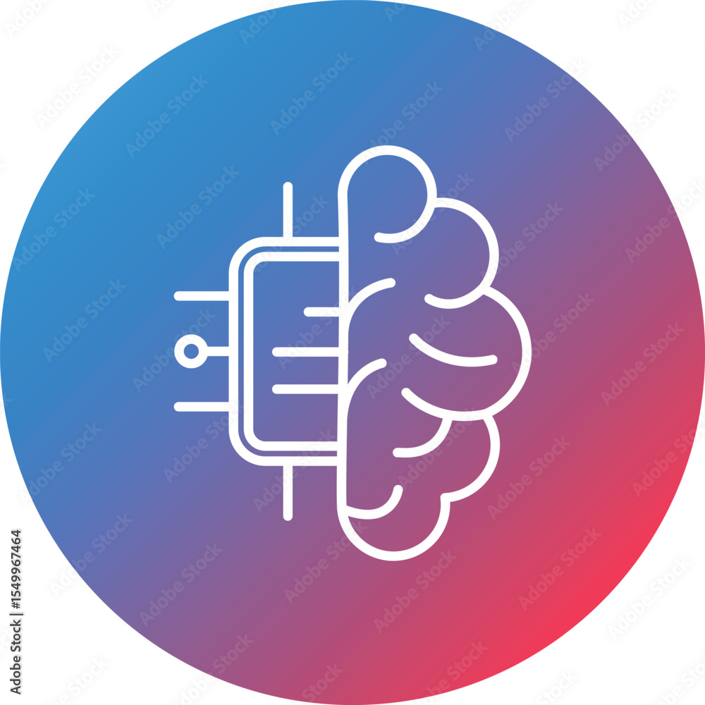 Poster brain chip line gradient circle background icon