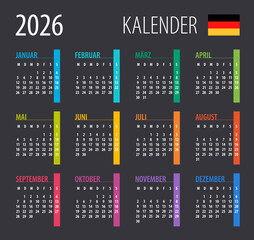 2026 Calendar - illustration. Template. Mock up. German version