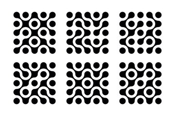 Abstract Connect Pattern. Set of vector geometric patterns with black dots on white background.	