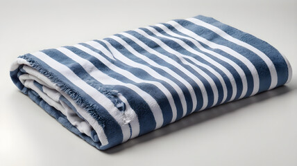 Folded Blue and White Striped Beach Towel – Nautical Design for Summer Essentials
