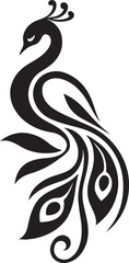 Peacock silhouette elegant black and white, Graceful bird with feathered tail design