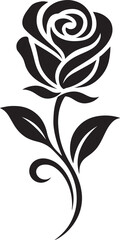Rose silhouette elegant black and white art, Stylized floral rose vector illustration