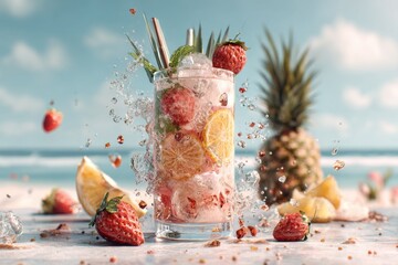 Fruit cocktail on the beach