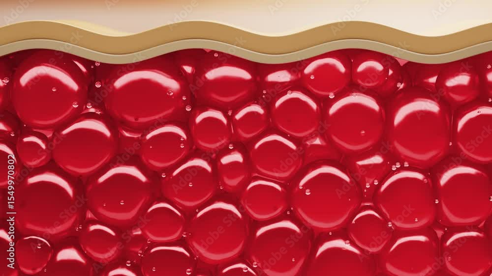 Aufkleber red spheres expanding and contracting beneath beige wavy layer, generating dynamic visual pattern re